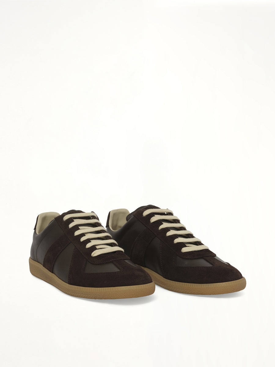 Replica Leather Sneaker in Dark Brown Front View | MAISON MARGIELA