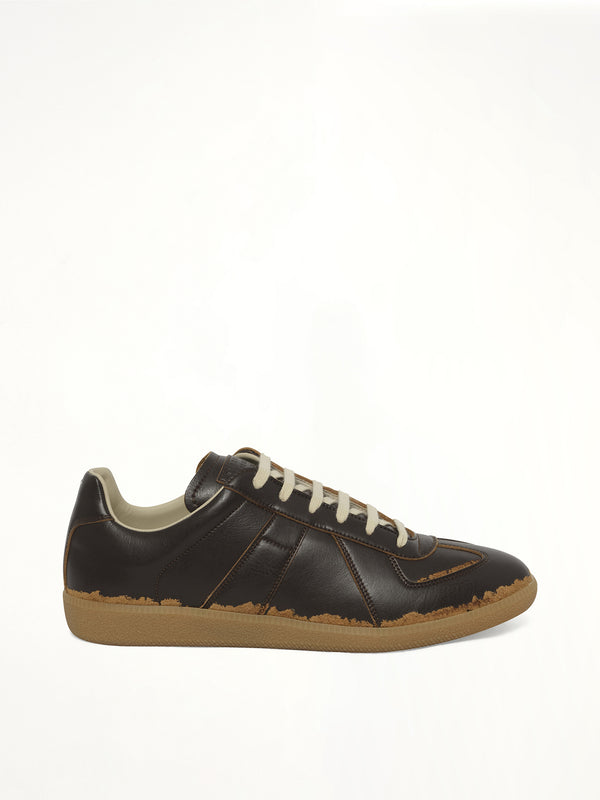 Replica Leather Sneaker in Dark Brown/Camel Side View | MAISON MARGIELA