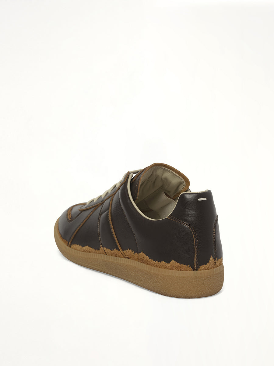 Replica Leather Sneaker in Dark Brown/Camel Back View | MAISON MARGIELA