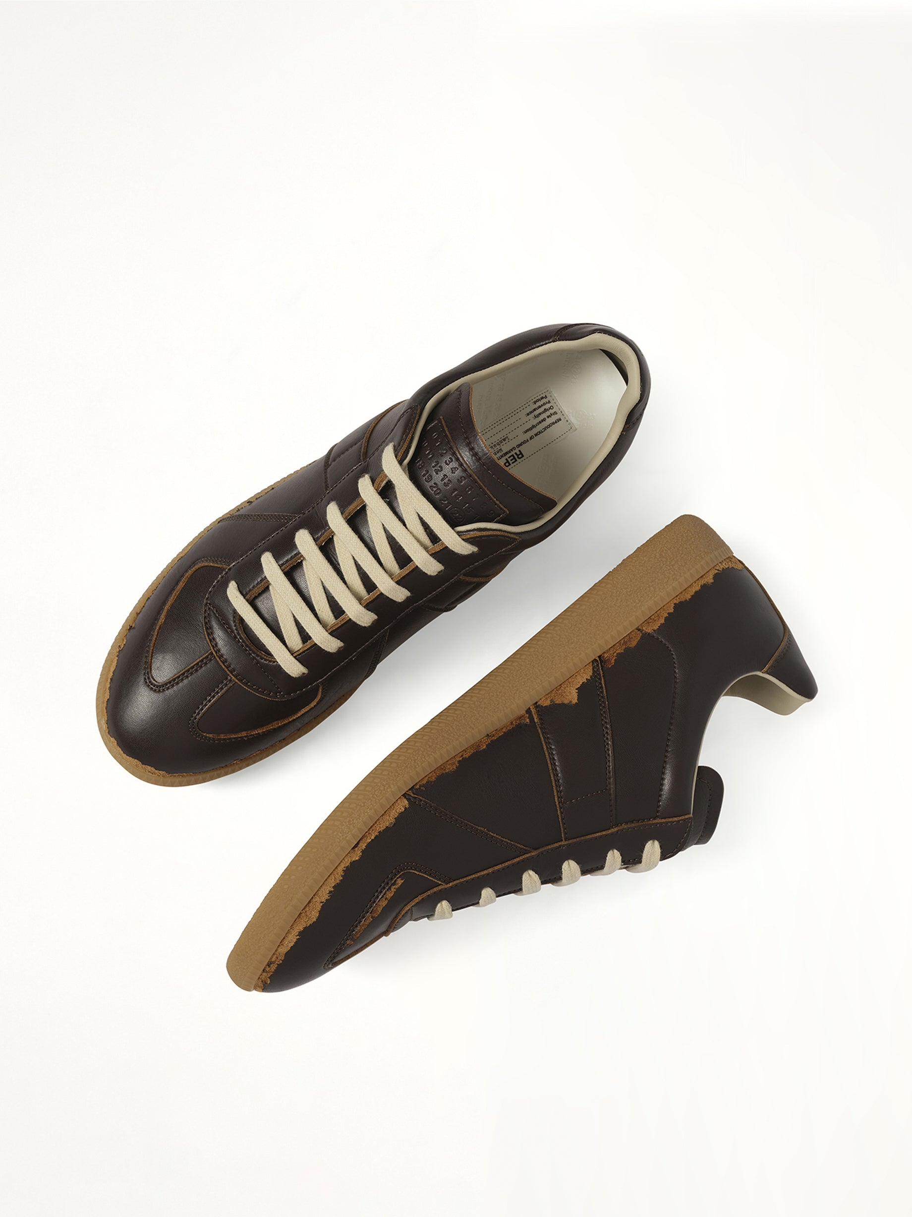 Replica Leather Sneaker in Dark Brown/Camel Top View | MAISON MARGIELA
