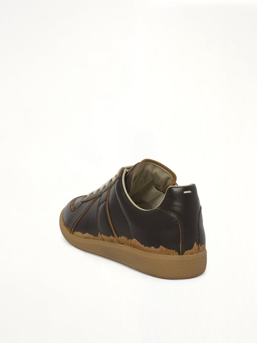 Replica Leather Sneaker in Dark Brown/Camel Back View | MAISON MARGIELA
