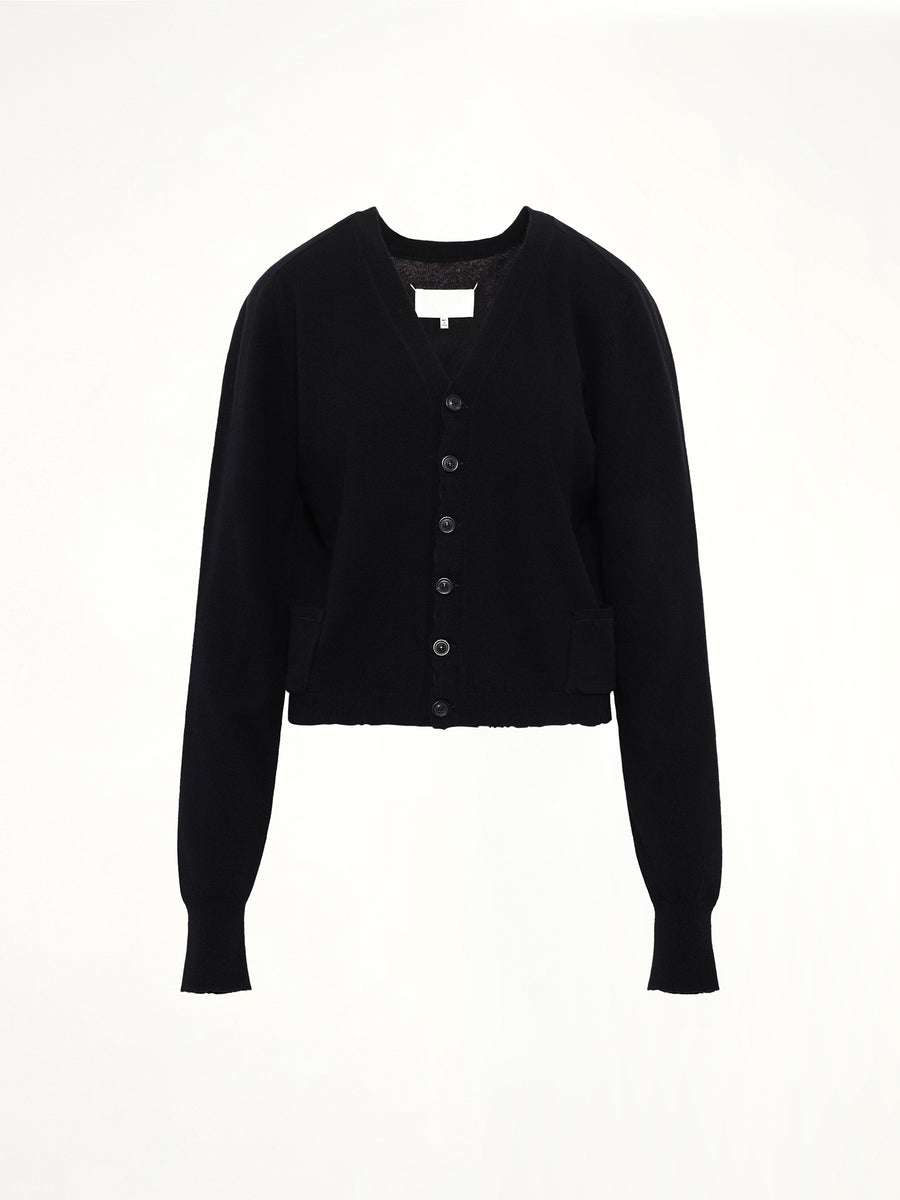Gauge 14 Wool V-Neck Cardigan in Black