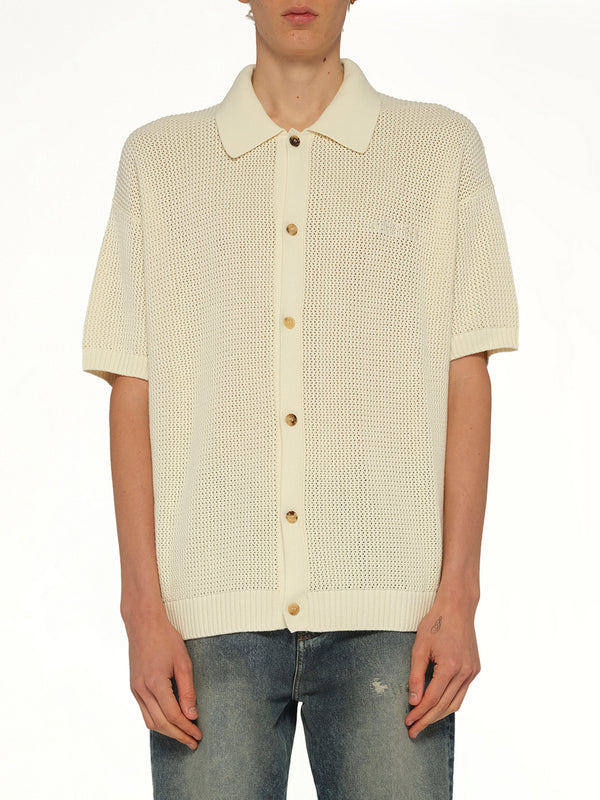 Amiri 象牙色钩编网眼衬衫