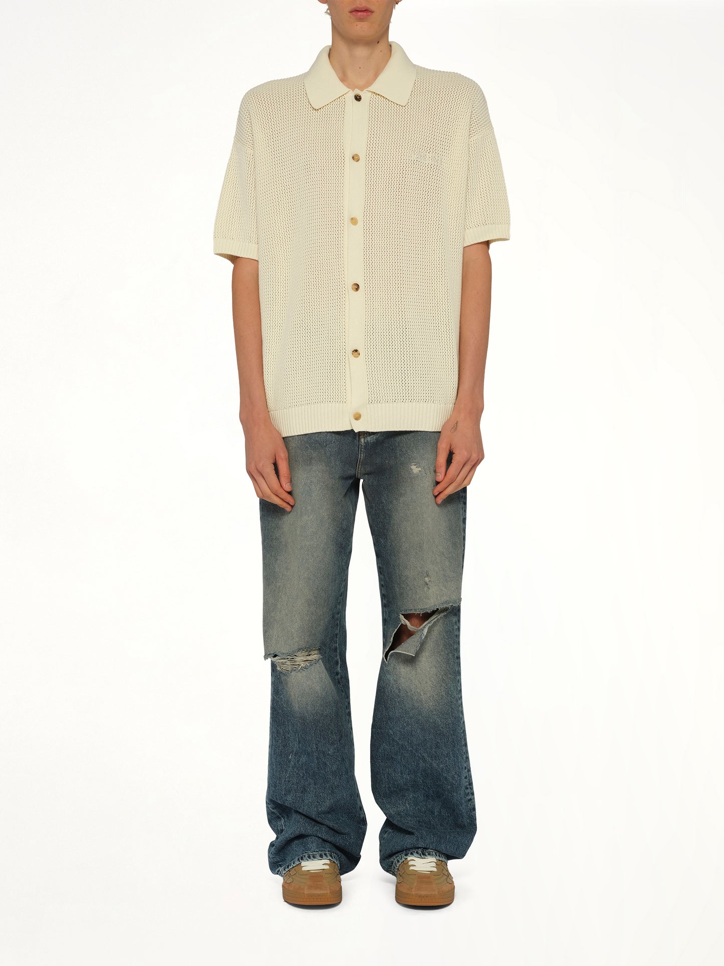 Amiri Crochet Mesh Shirt in Ivory