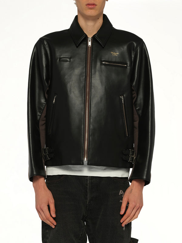 Faux Leather Blouson in Black