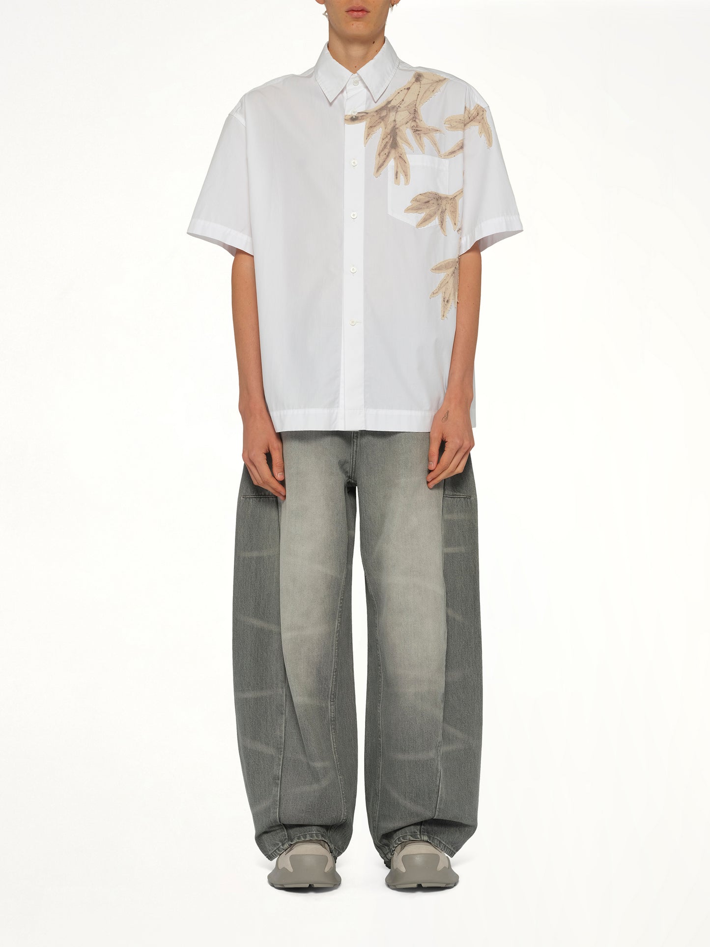 Bamboo Printed Short Sleeve Shirt in White