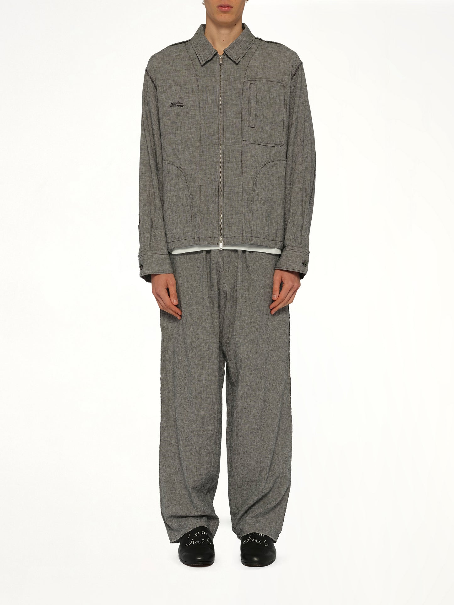 Linen Stripe Blouson in White/Black