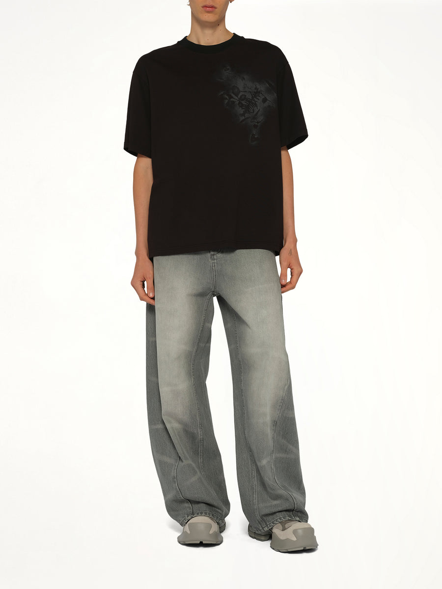 Spray Painted Plants Dye T-Shirt in Black