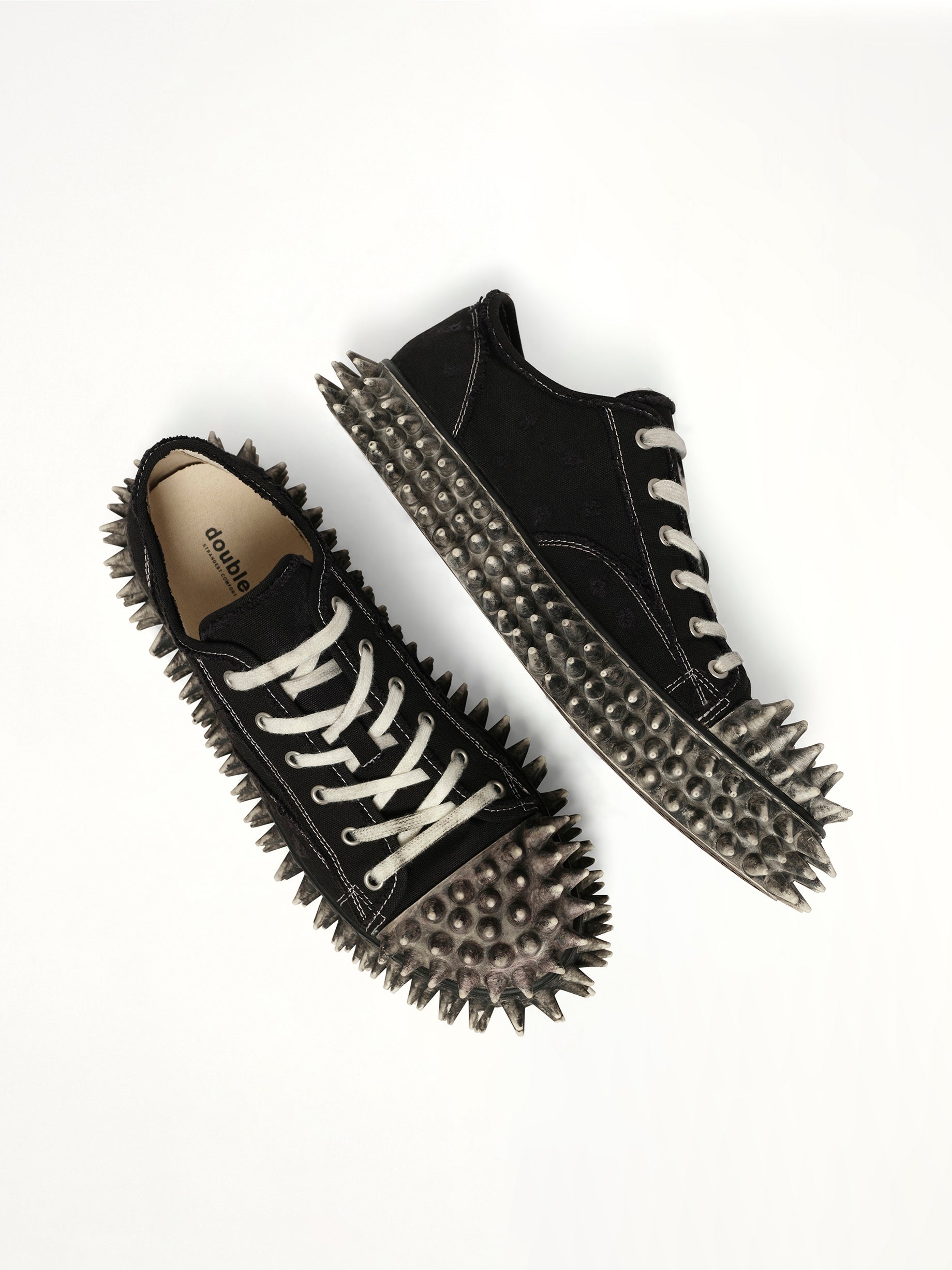 Dirty Spike Toe Cap Canvas Sneaker in Black Top View | DOUBLET