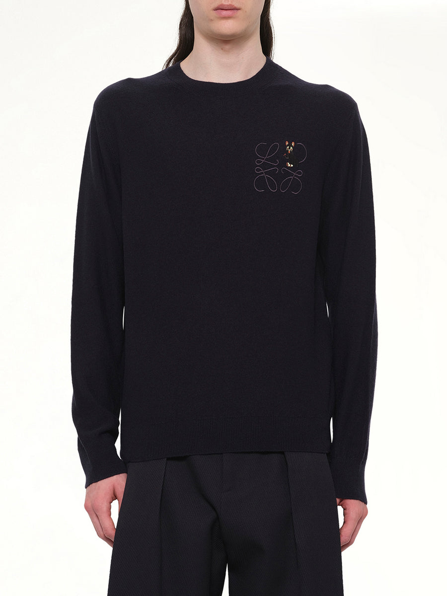 Louis Wain Knit Sweater in Dark Navy Blue