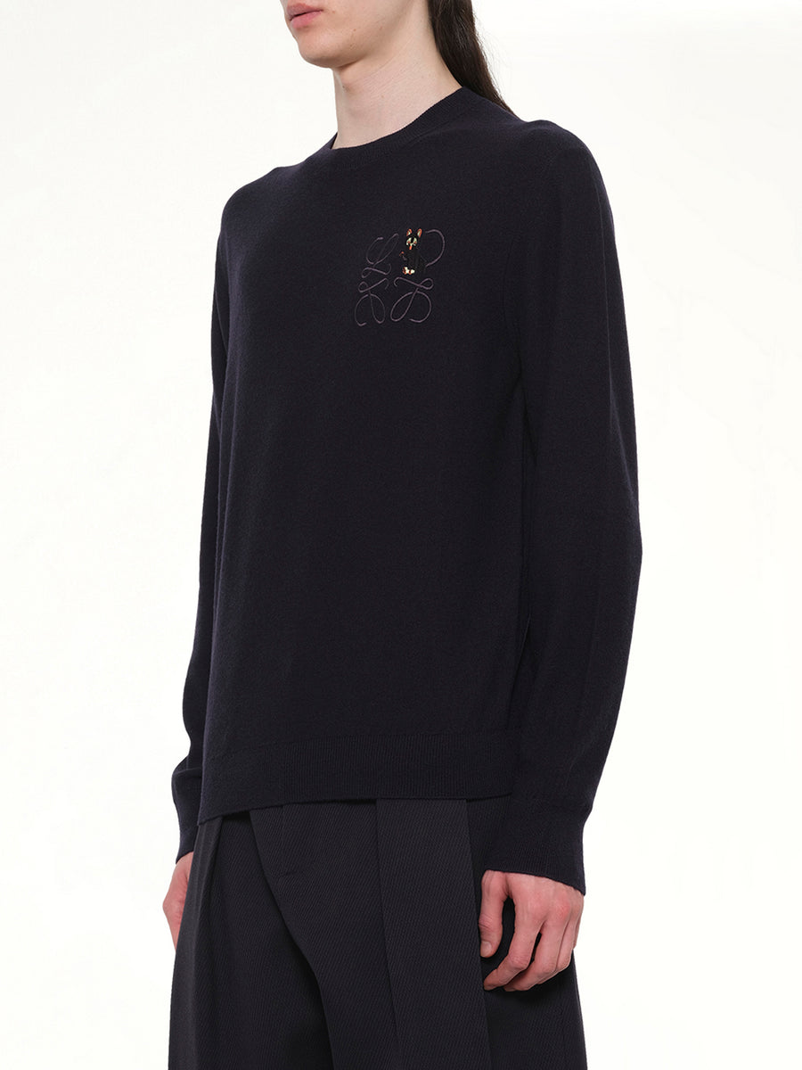 Louis Wain Knit Sweater in Dark Navy Blue