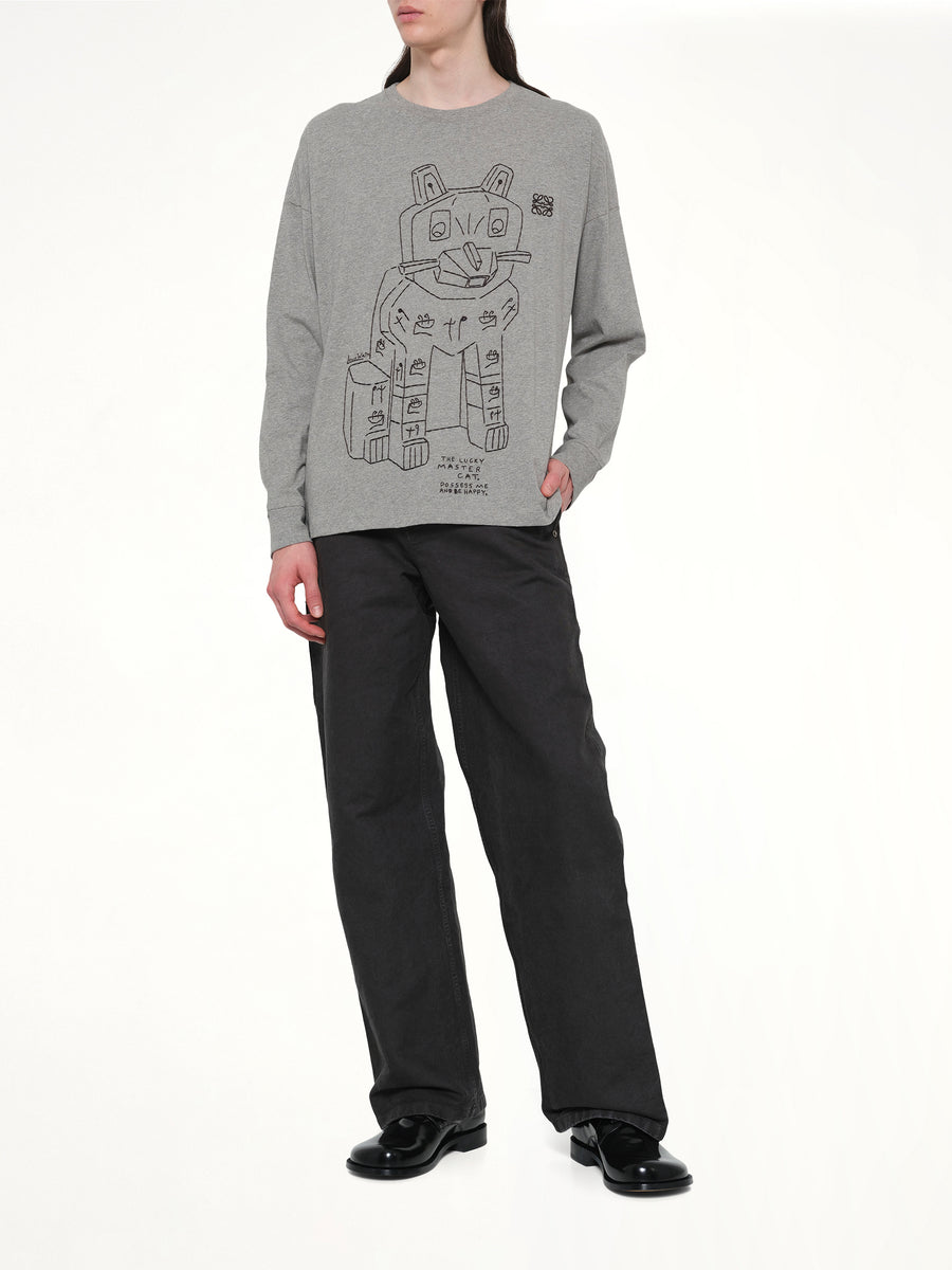 Louis Wain Long Sleeve T-Shirt in Grey Melange
