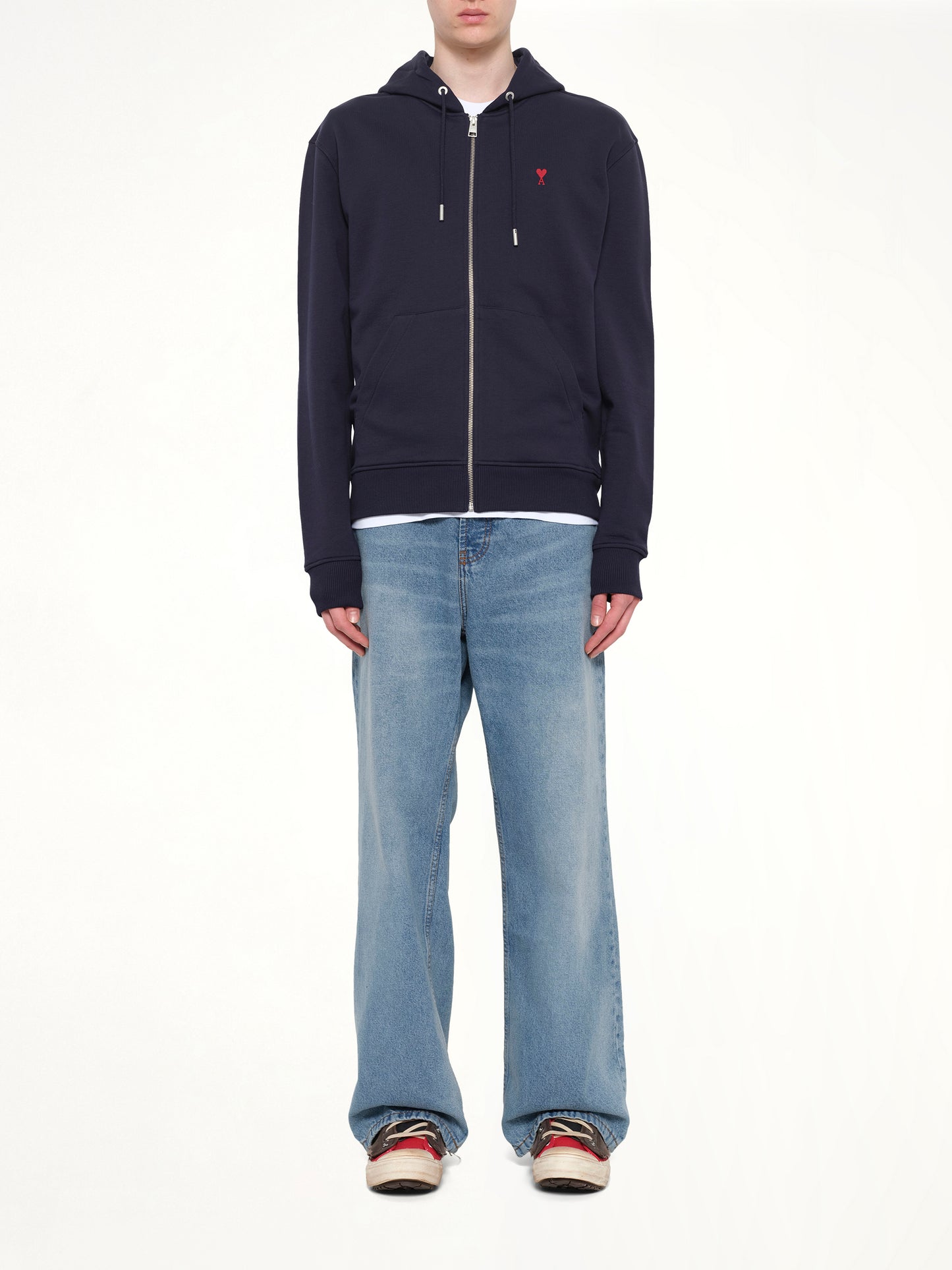 Red Ami De Coeur Zip Hoodie in Navy