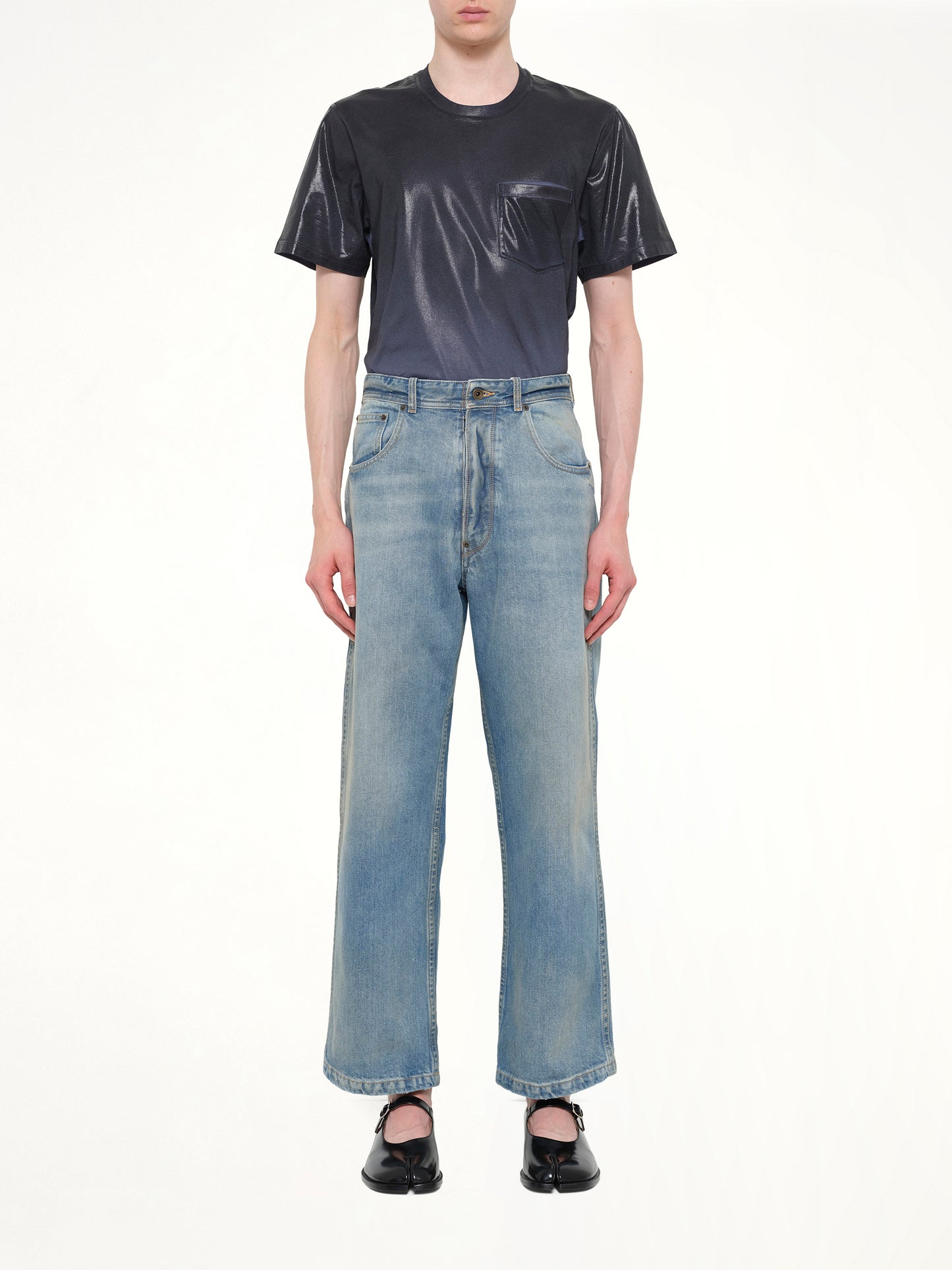 Cropped Denim Jeans in Washed Blue