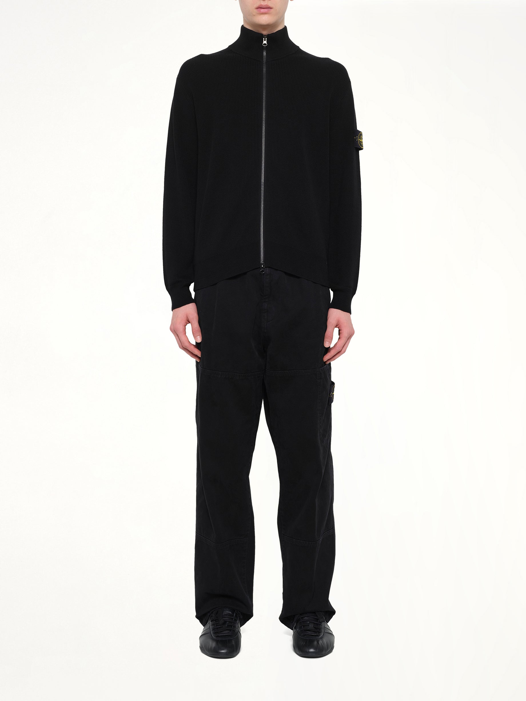 5100126 Ribbed Cotton Zip-Up Jumper in Black