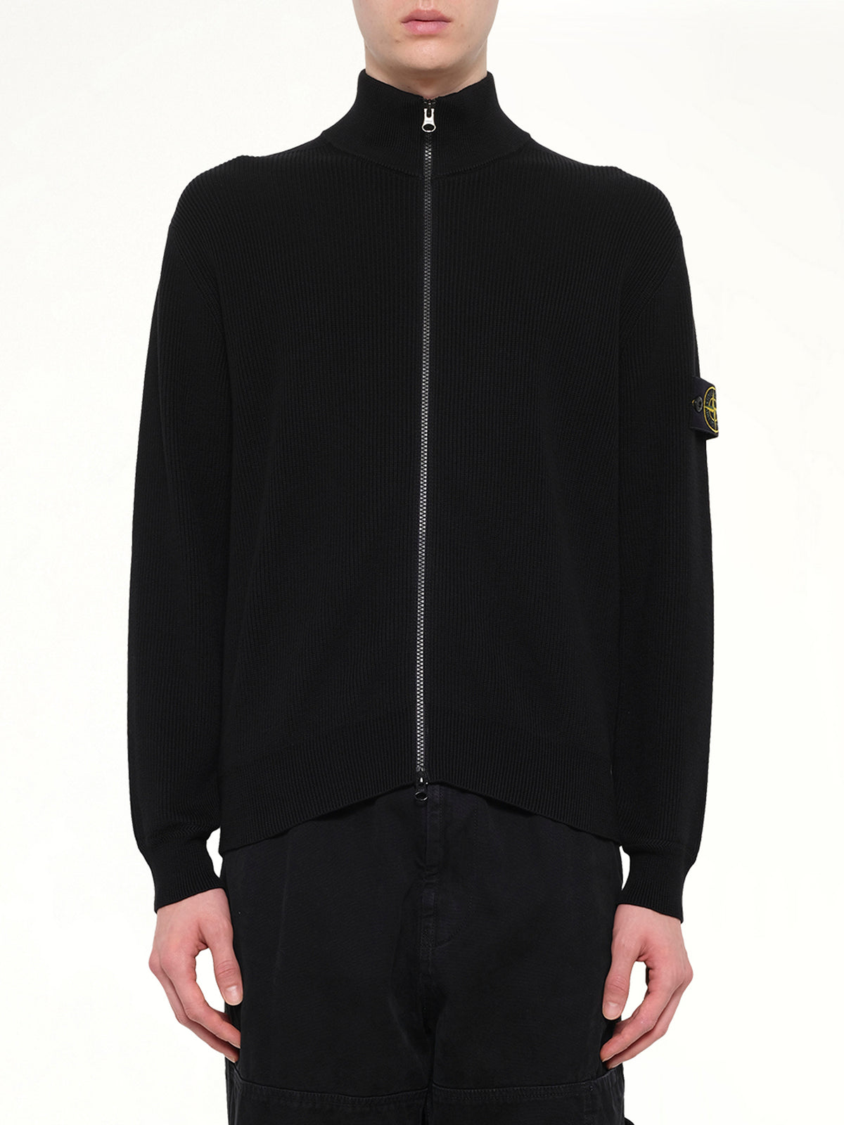5100126 Ribbed Cotton Zip-Up Jumper in Black