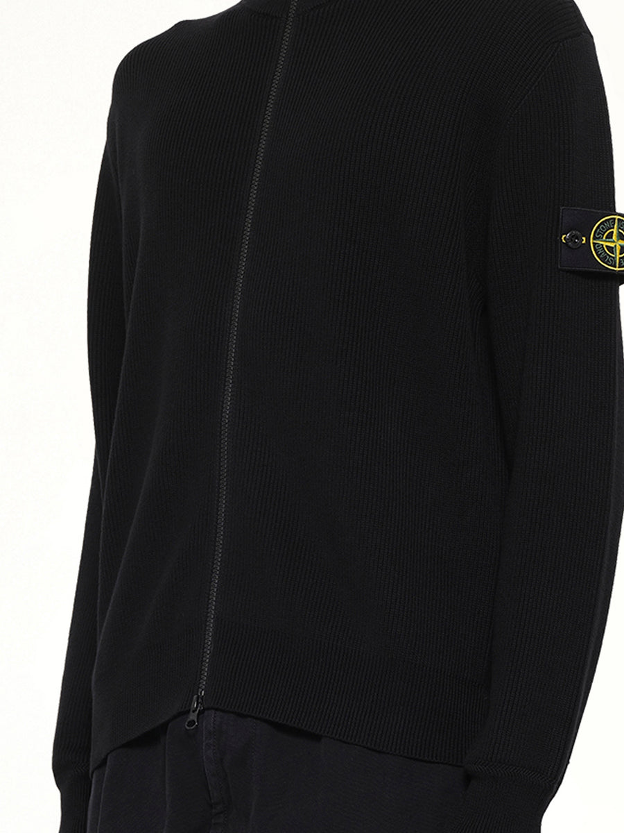 5100126 Ribbed Cotton Zip-Up Cardigan in Black