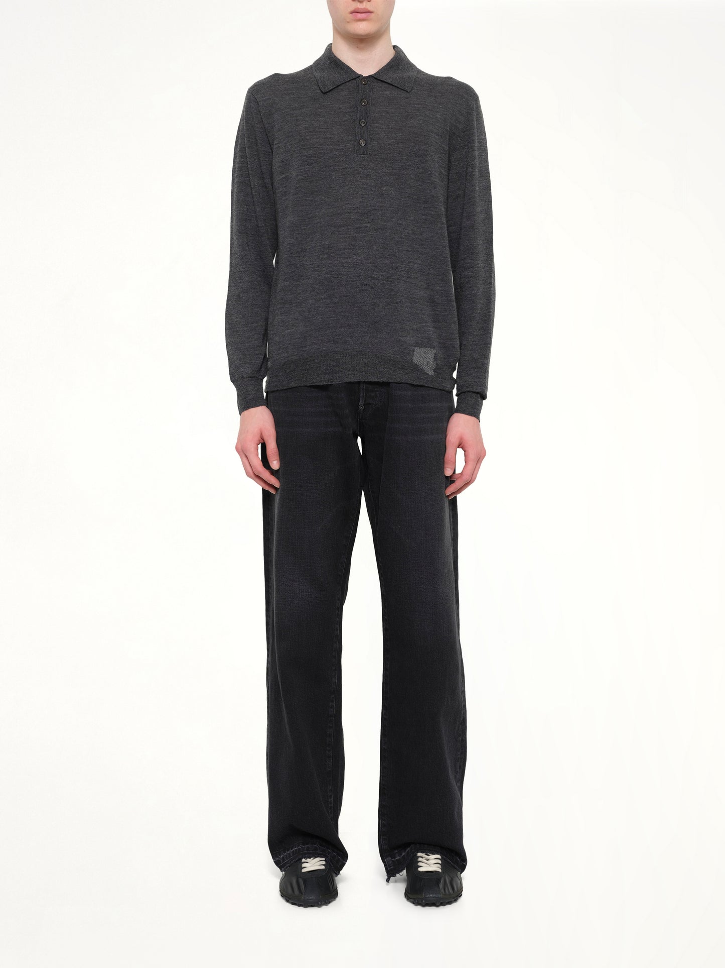 Knit Polo in Medium Grey