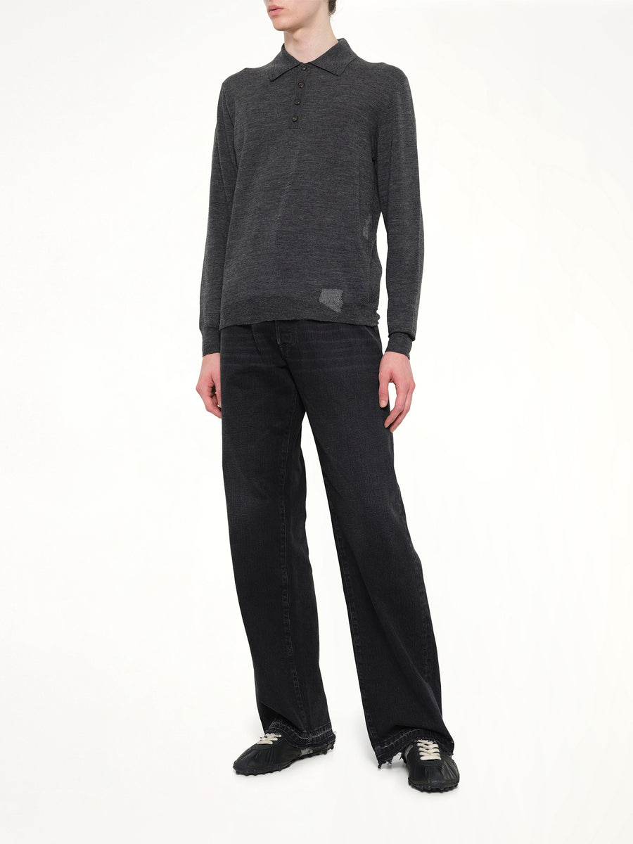 Knit Polo in Medium Grey