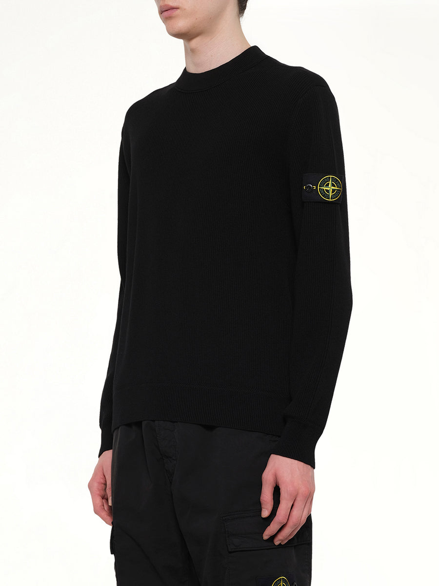 5100154 Ribbed Cotton Crewneck Sweater in Black