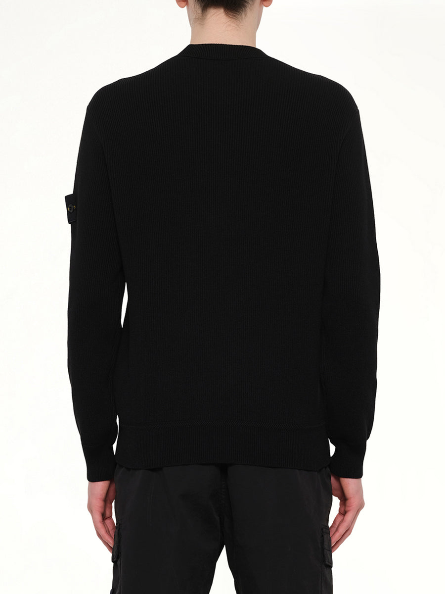 5100154 Ribbed Cotton Crewneck Sweater in Black