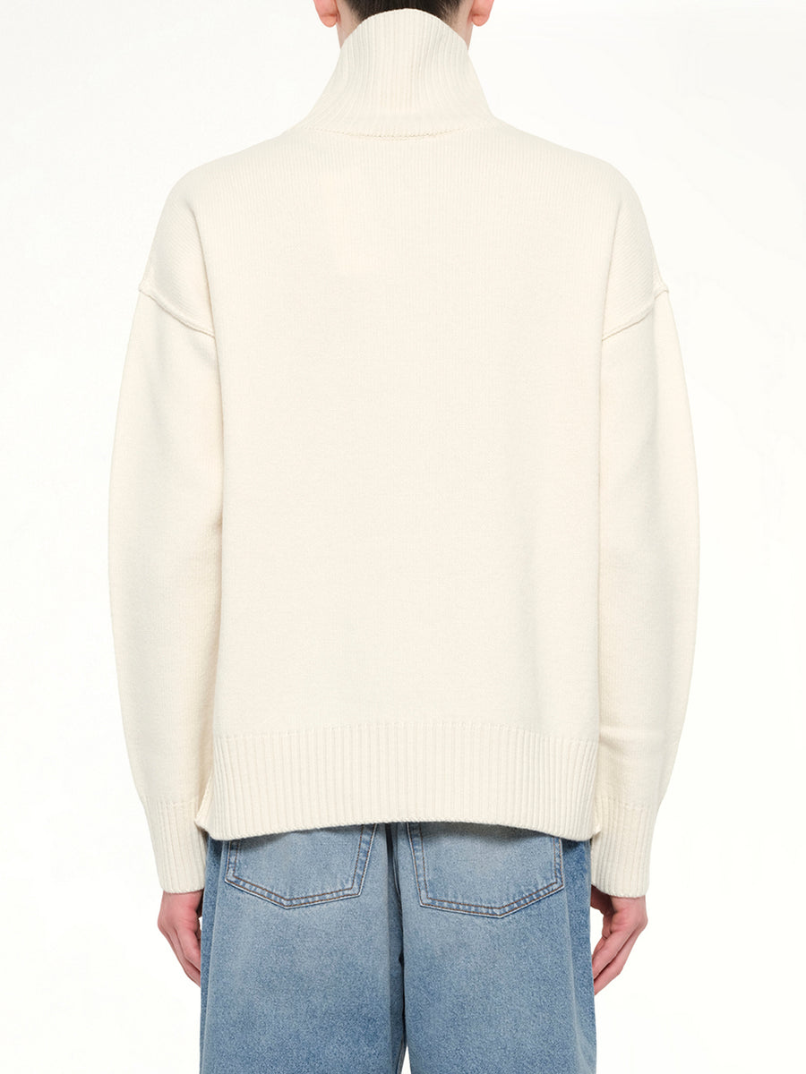 Contrasted Ami De Coeur Funnel Neck Sweater in Off White