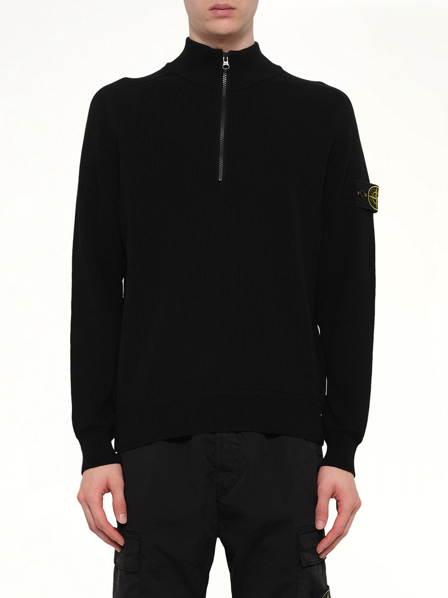 5100124 Ribbed Cotton Half-Zip Sweater in Black