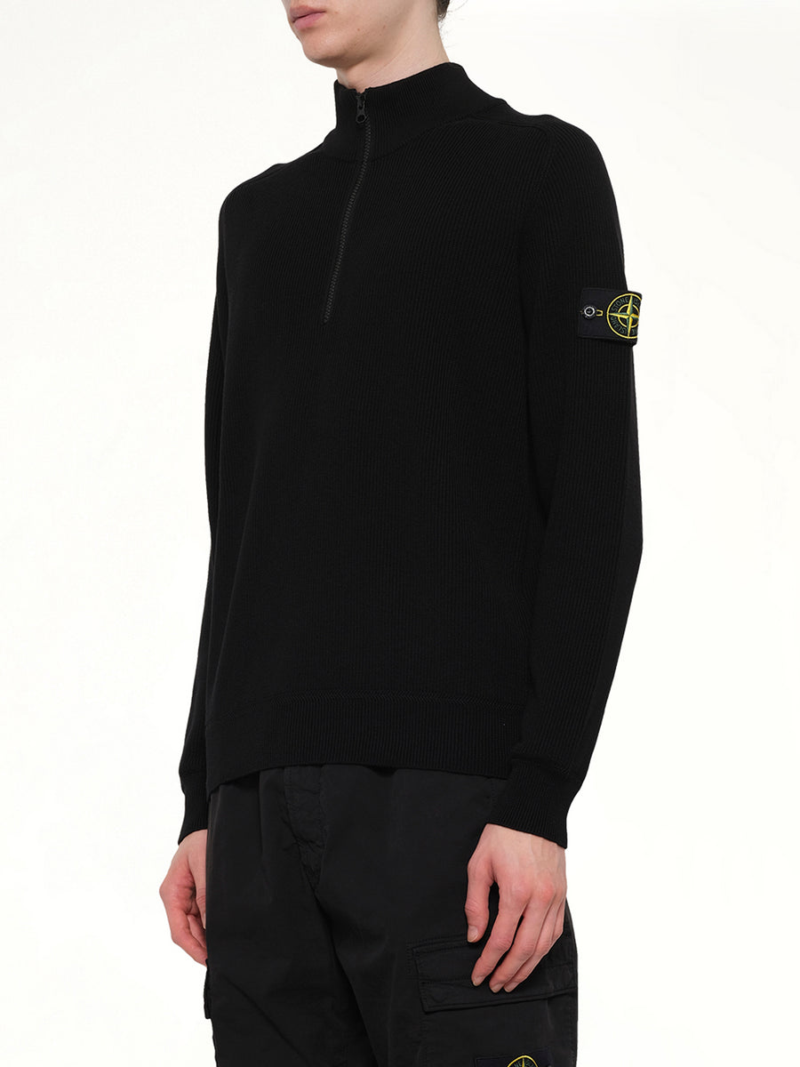 5100124 Ribbed Cotton Half-Zip Sweater in Black