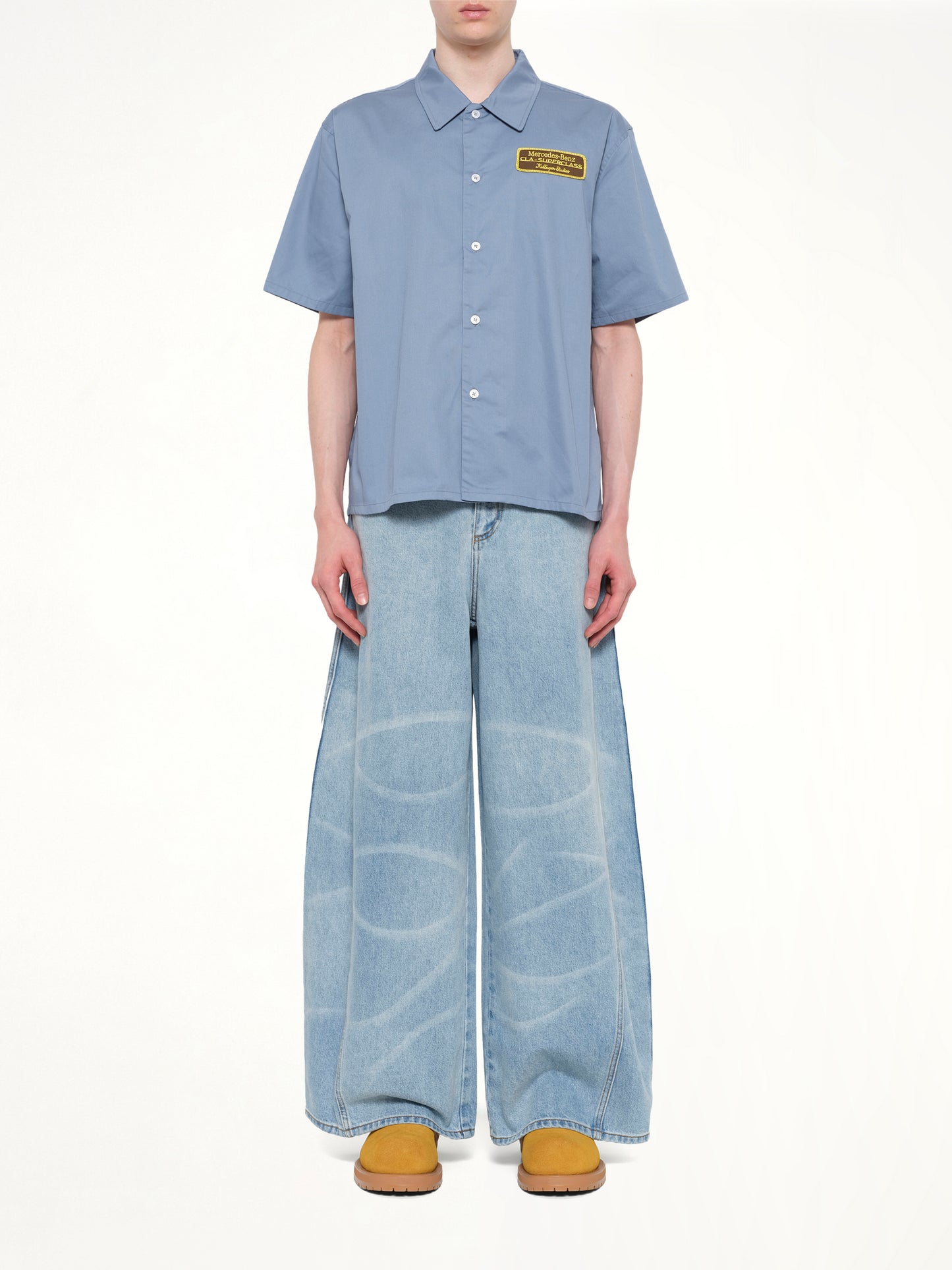 Kidsuper X Mercedes Benz Cropped Work Shirt in Blue