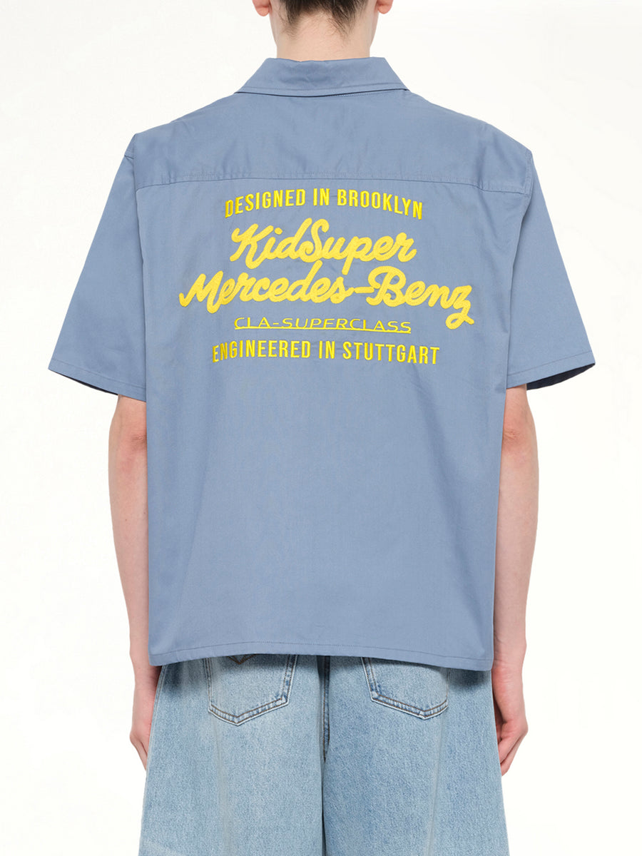 Kidsuper X Mercedes Benz Cropped Work Shirt in Blue