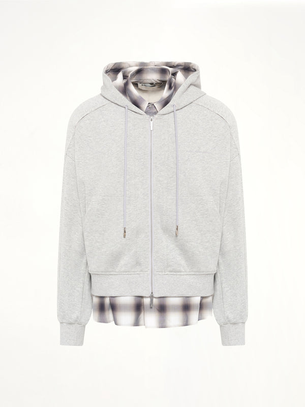 2 in 1 Zip Hoodie with Check in Grey
