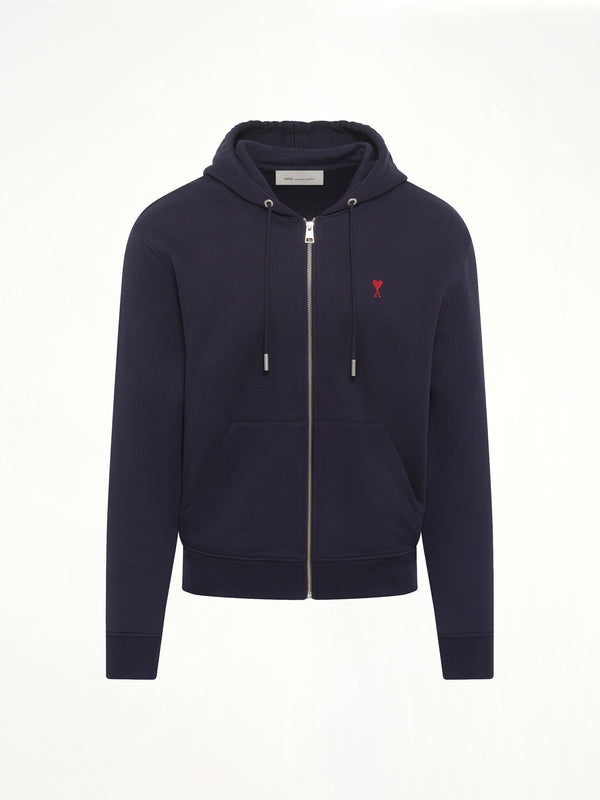 Red Ami De Coeur Zip Hoodie in Navy