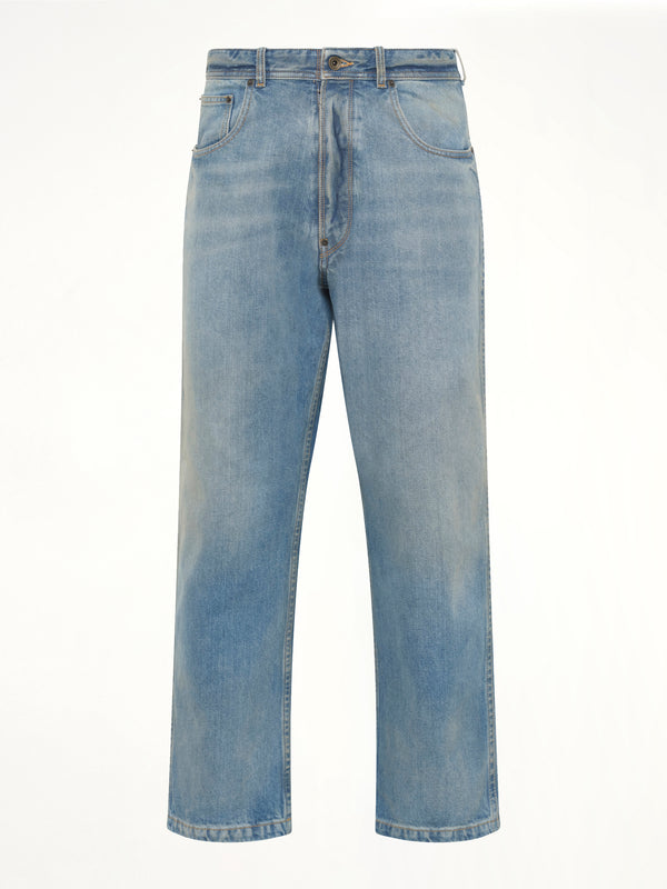 Cropped Denim Jeans in Washed Blue
