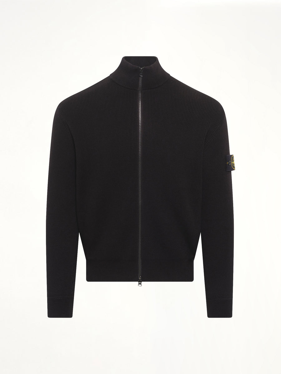 5100126 Ribbed Cotton Zip-Up Cardigan in Black