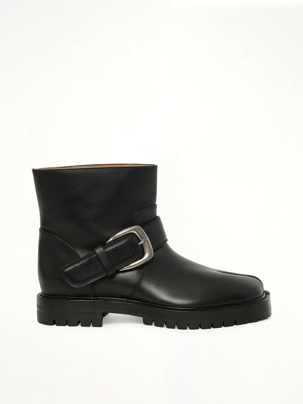 Tabi County Buckle Ankle Boots in Black Side View | MAISON MARGIELA
