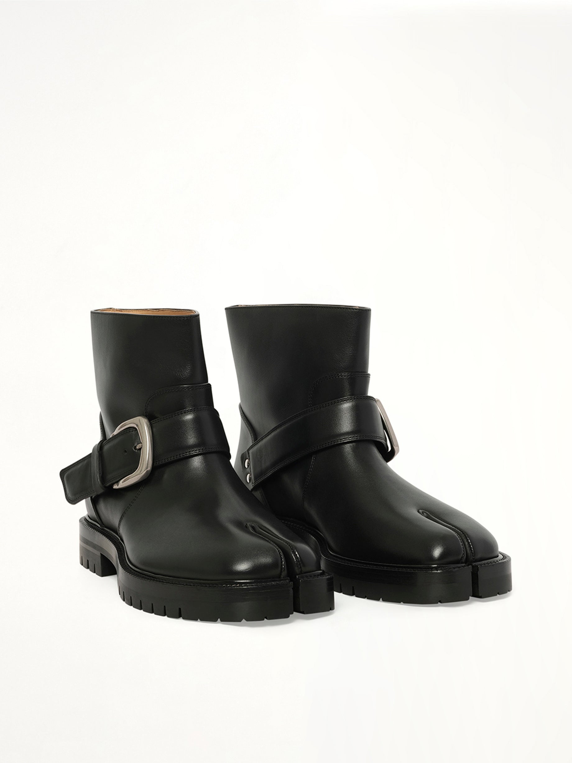 Tabi County Buckle Ankle Boots in Black Front View | MAISON MARGIELA