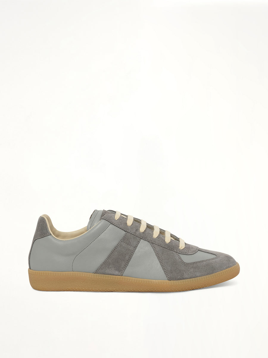 Replica Leather Sneaker in Ghost Gray Side View | MAISON MARGIELA