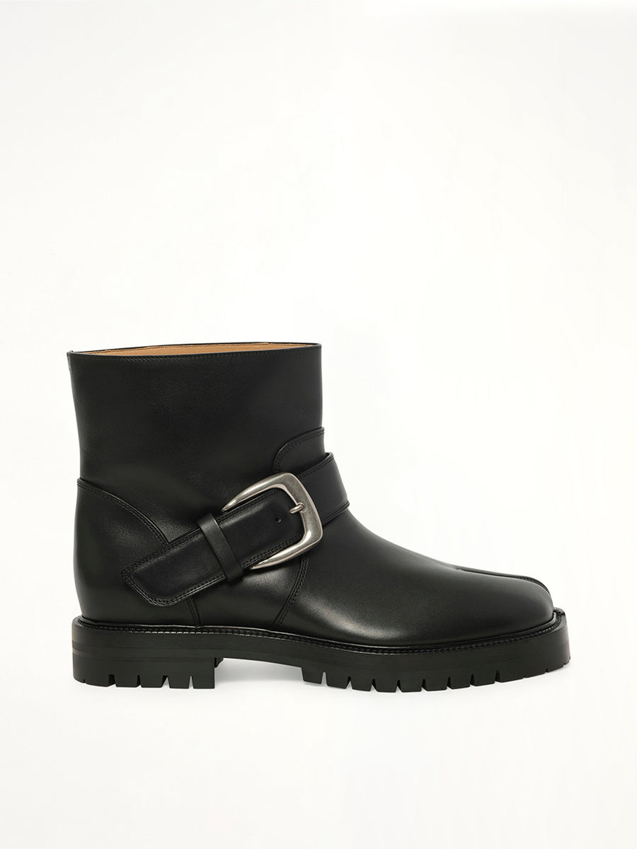 Tabi County Buckle Ankle Boots in Black Side View | MAISON MARGIELA
