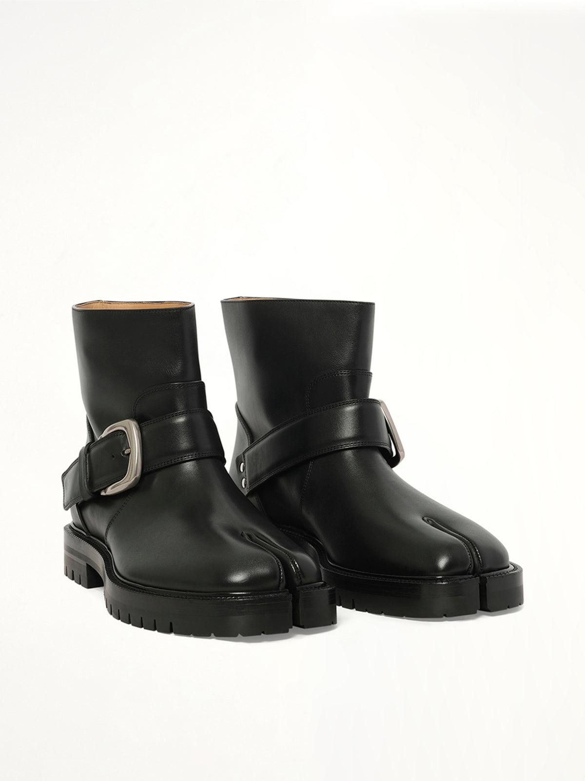Tabi County Buckle Ankle Boots in Black Front View | MAISON MARGIELA