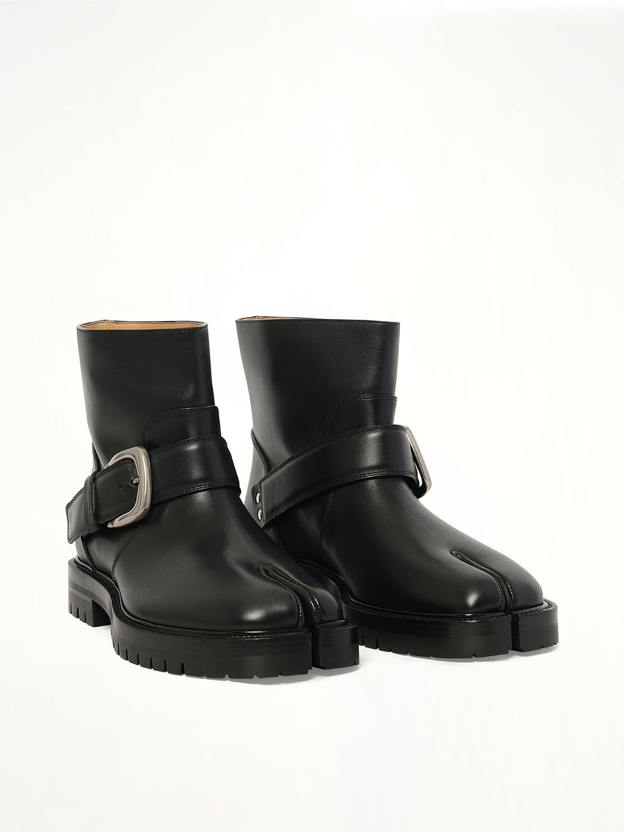 Tabi County Buckle Ankle Boots in Black Front View | MAISON MARGIELA