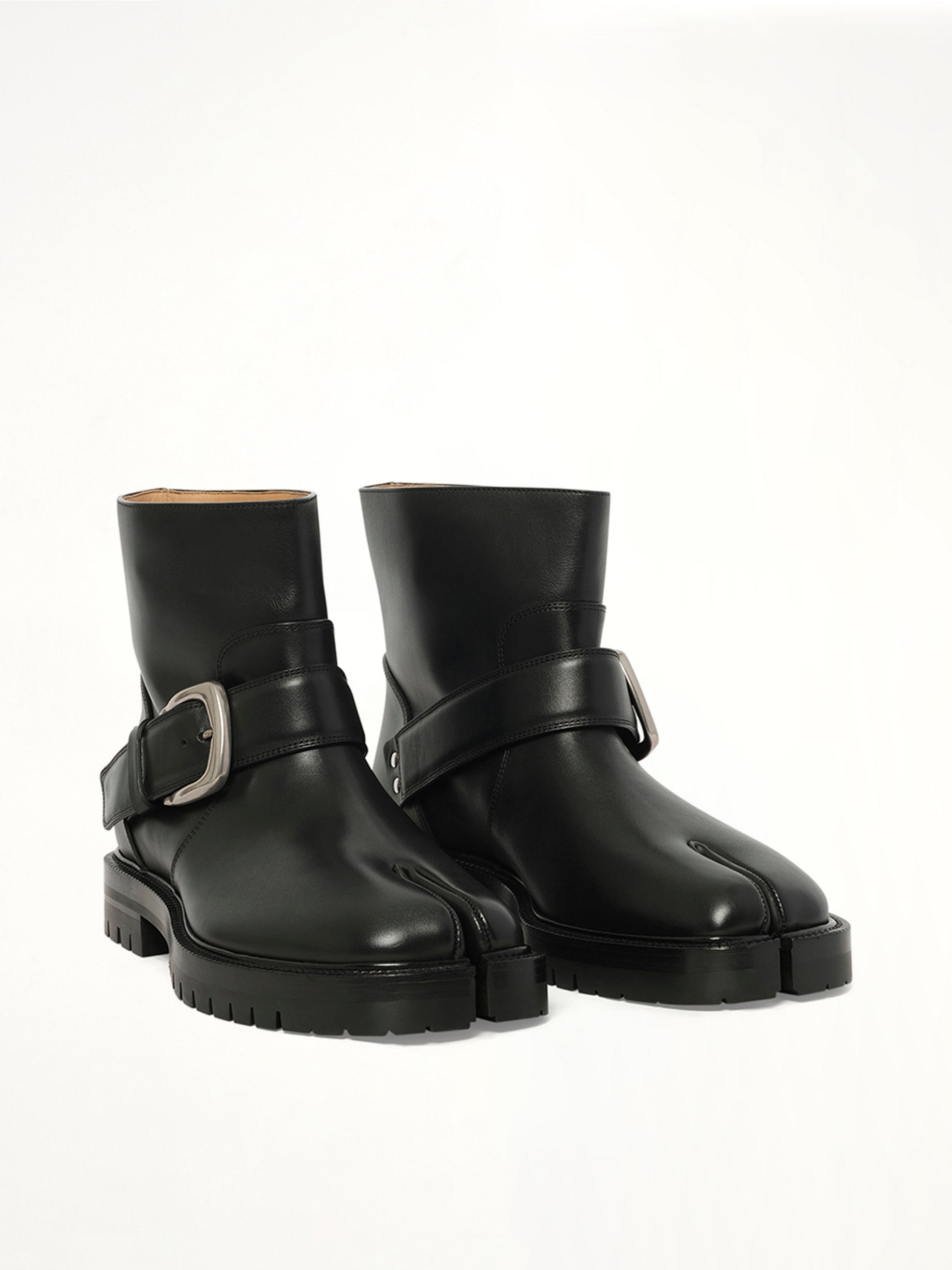 Tabi County Buckle Ankle Boots in Black Front View | MAISON MARGIELA