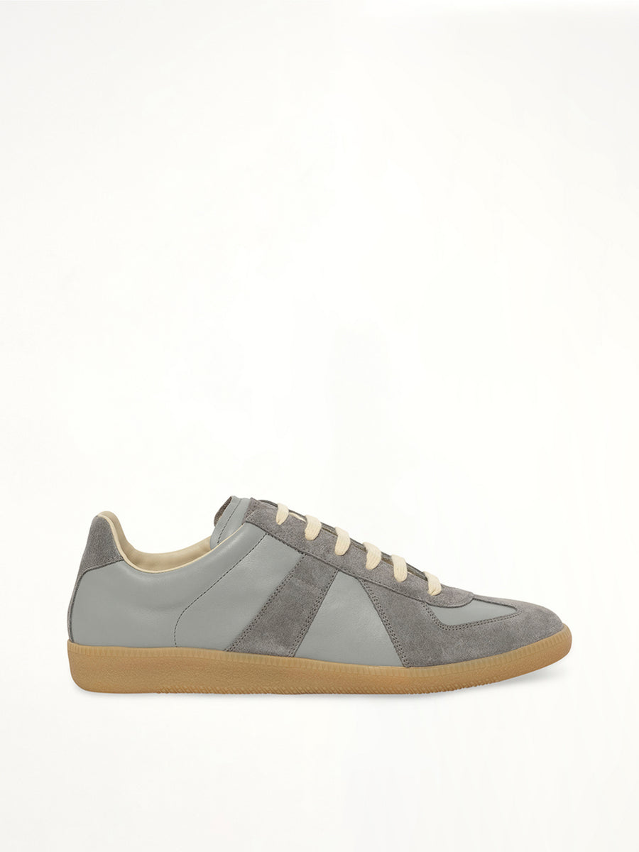 Replica Leather Sneaker in Ghost Grey Side View | MAISON MARGIELA