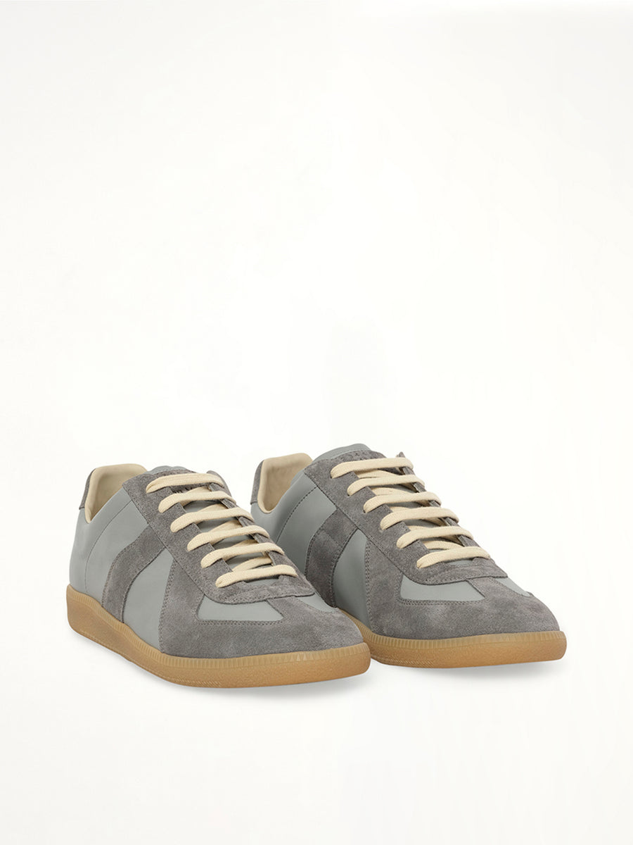Replica Leather Sneaker in Ghost Grey Front View | MAISON MARGIELA