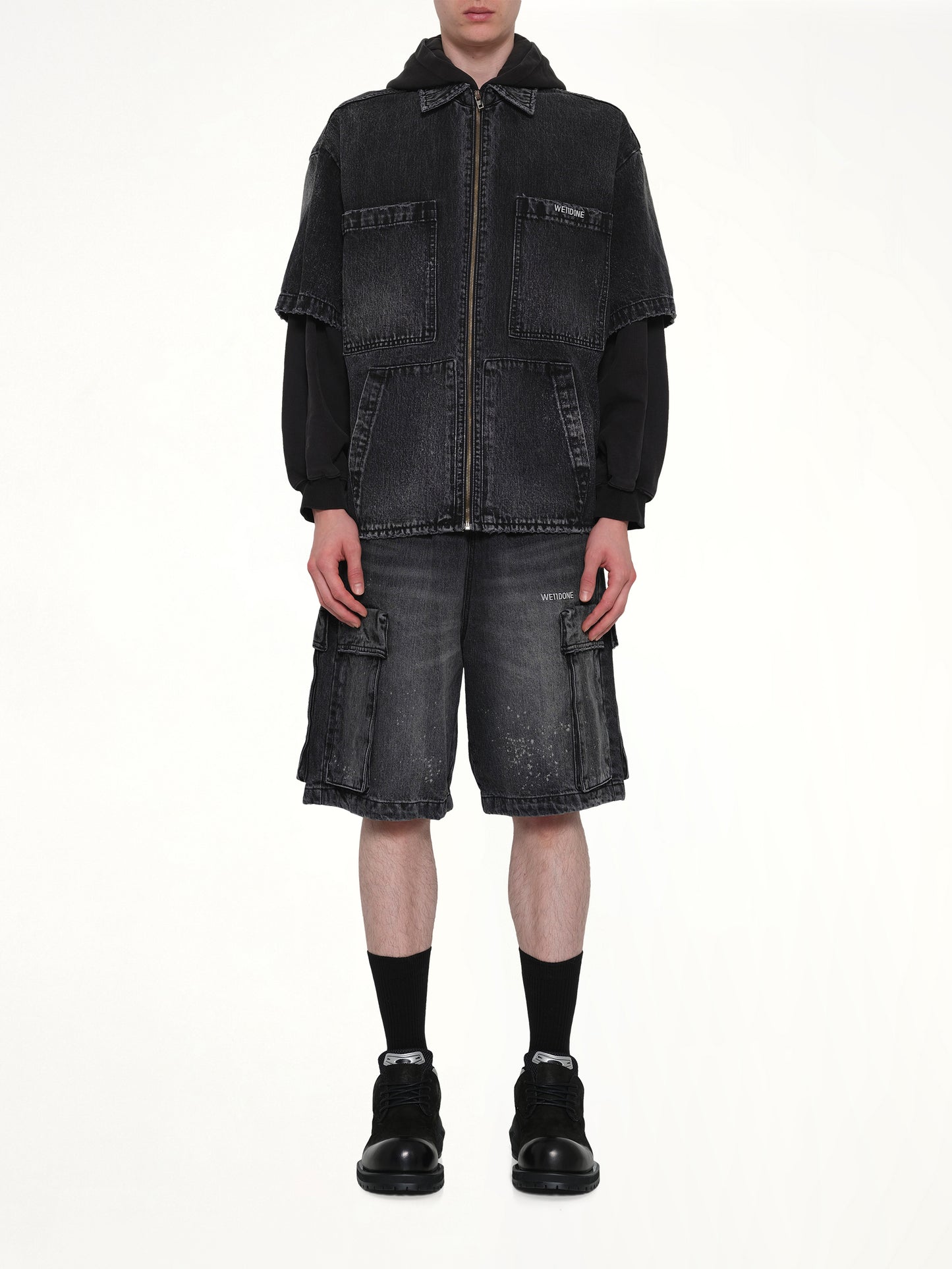 Faded Layered Hoodie Jacket in Black