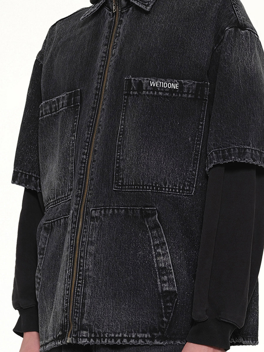 Faded Layered Hoodie Jacket in Black