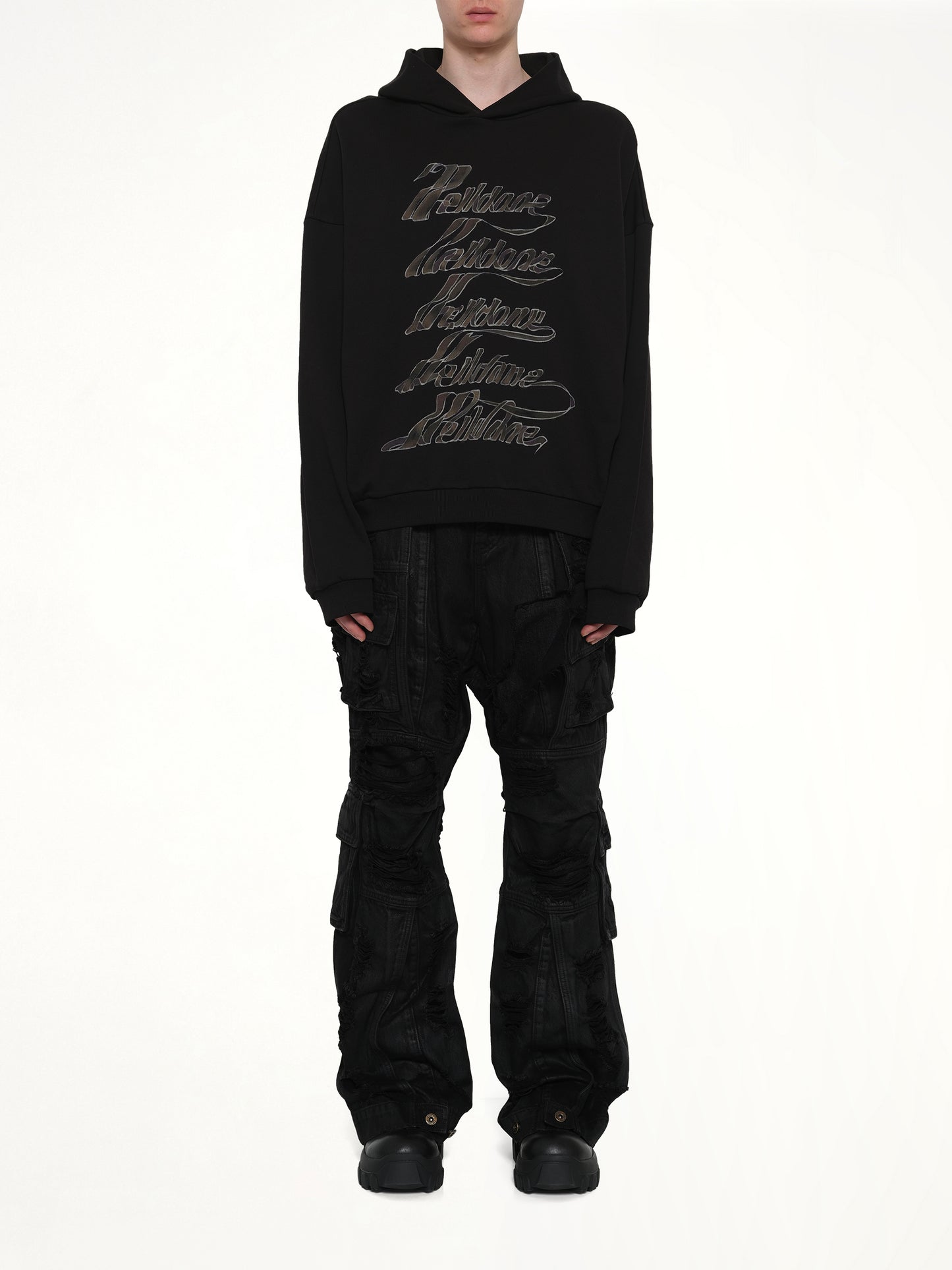 Ribbon Multi-Logo Hoodie in Black
