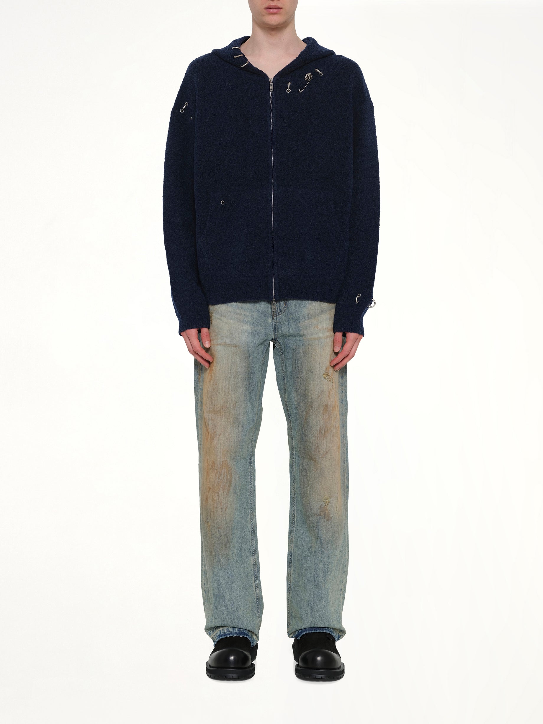 Rose with Thorns Zip-Up Hoodie in Dark Navy