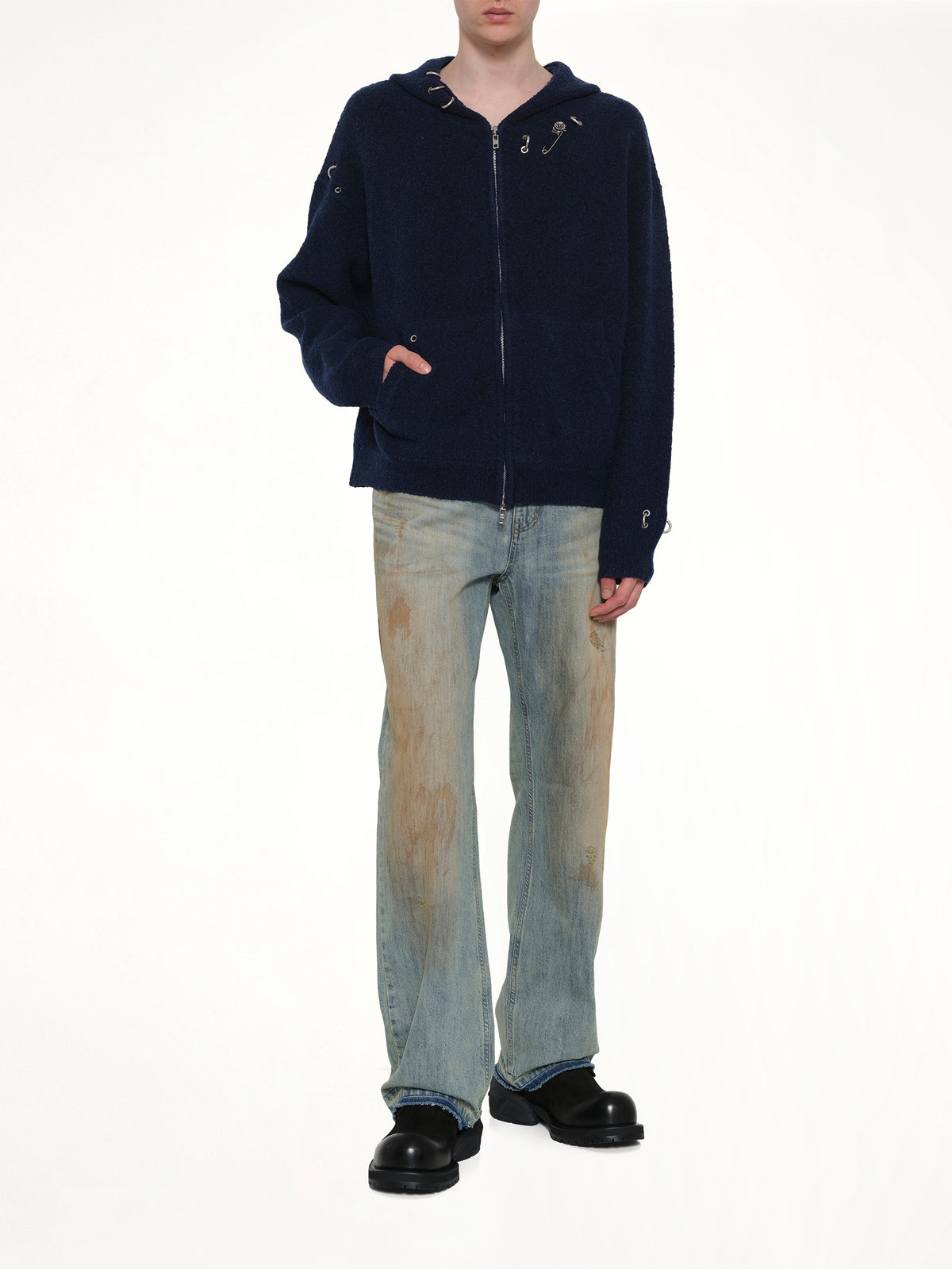 Rose with Thorns Zip-Up Hoodie in Dark Navy