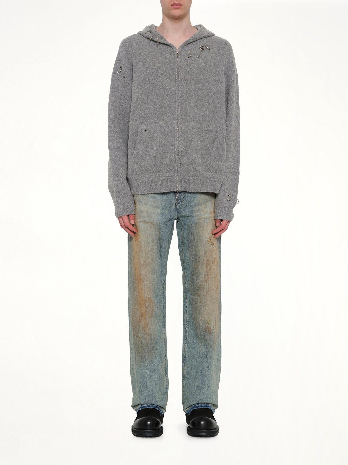 Rose with Thorns Zip-Up Hoodie in Grey