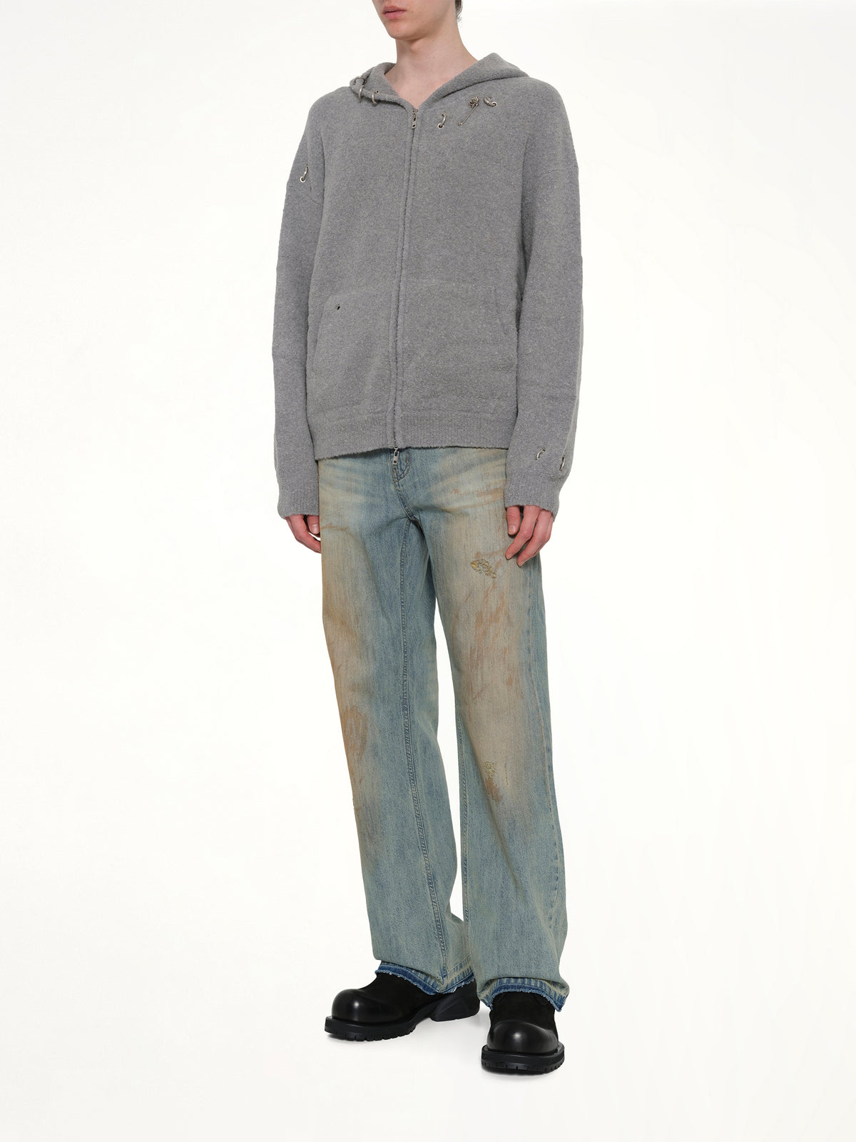 Rose with Thorns Zip-Up Hoodie in Grey